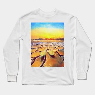 Dramatic sunset over drought earth illustration Long Sleeve T-Shirt